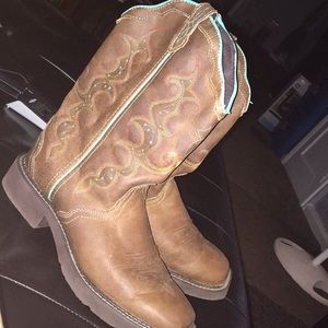 Brown leather cowgirl boots